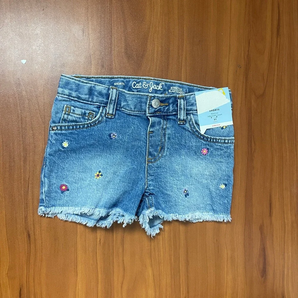 Cat &‎ Jack Girls 5T Tropical Tank Top & Embroidered Denim Shorts Summer Outfit